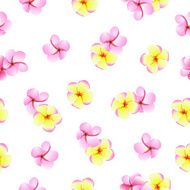 Pink and yellow plumeriaflowers seamless vector pattern
