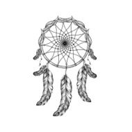 Dream catcher with feathers and leafs in line art style