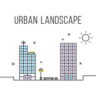 Urban landscape concept Office buildings business centers and bench