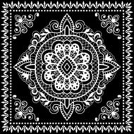 Black Bandana Print silk neck scarf or kerchief square pattern