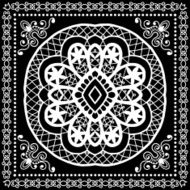 Black Bandana Print silk neck scarf or kerchief square pattern N2