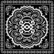 Black Bandana Print silk neck scarf or kerchief square pattern N4