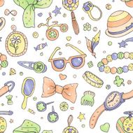 Hand drawn vector pattern with beauty and fashion items