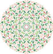 Decorative kaleidoscopic circle in green and pink colors