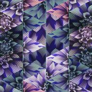Seamless pattern in quilt style geometric shapes and floral elements
