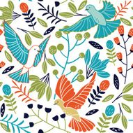 Awesome seamless pattern made of cute birds and flowers