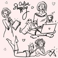 Happy women shopping on-line