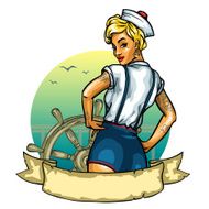 Pin Up Sailor Girl isolated on white - label N2