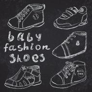 Baby fashion shoes set sketch handdrawn on blackboard N2