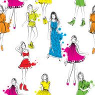 Seamless fashion pattern with elegant women N2
