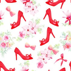 Female fashion shoes with flower bouquets seamless vector pattern