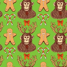 Sketch monkey with reindeer antlers