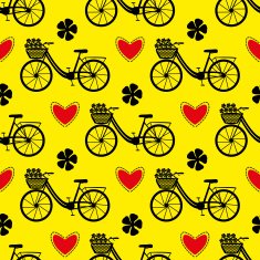 Seamless bicycle pattern City bike with hearts and flowers