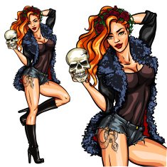 Pretty witch holding a skull