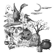 Vintage Halloween Invitation Card with Skull