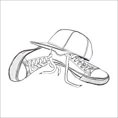 Vector illustration with sneakers and baseball cap