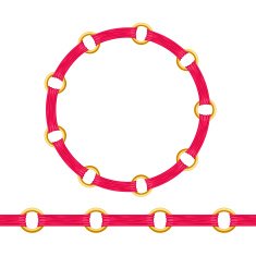 Golden chain bracelet or necklace with red fabric ribbon vector