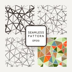 Set of four vector seamless patterns polygon with rings and