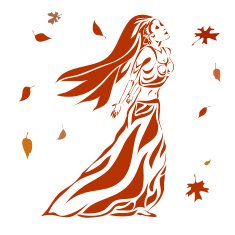 sketch of a girl among falling autumn leaves