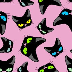 Black cat pink background seamless pattekrn Vector