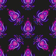 Pink hand drawn oriental seamless pattern on black background