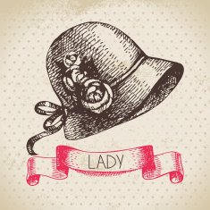 Hand drawn elegant vintage ladies background Sketch women hat