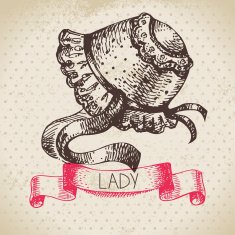 Hand drawn elegant vintage ladies background Sketch women hat N2