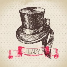 Hand drawn elegant vintage ladies background Sketch women hat N3