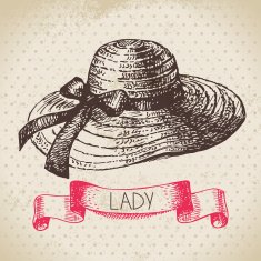 Hand drawn elegant vintage ladies background Sketch women hat N4
