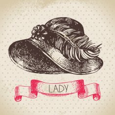Hand drawn elegant vintage ladies background Sketch women hat N5
