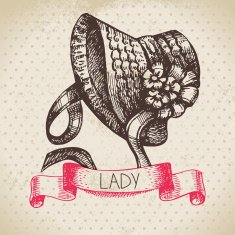 Hand drawn elegant vintage ladies background Sketch women hat N6