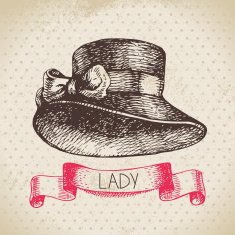 Hand drawn elegant vintage ladies background Sketch women hat N7