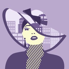 Vector double exposure illustration Woman with city in her hat