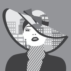 Vector double exposure illustration Woman with city in her hat N2