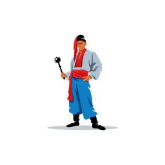 Ukrainian Cossak in national traditional costume clothes Vector Illustration