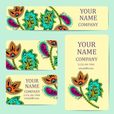 Business cards with colorful flowers Card or invitation Vintage decorative elements N3
