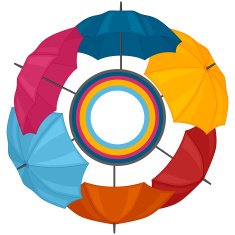 Abstract background with colored umbrellas for greeting card