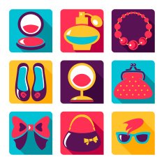 Flat icons Set of woman fashion symbols