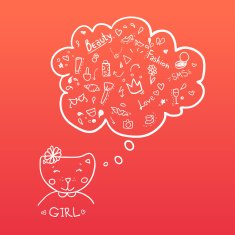 Cat girl is beauty with thoughts of fashion Illustration