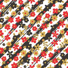 Seamless pattern with flowers on striped background
