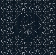 Antique japanese fancywork Sashiko with sakura flower