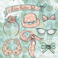 Hand drawn retro women fashion collection N2