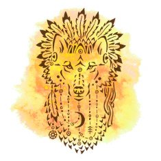 Wolf in war bonnet hand drawn animal illustration