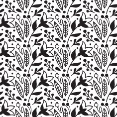 Black and white seamless pattern with flowers