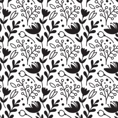 Black and white seamless pattern with flowers N3