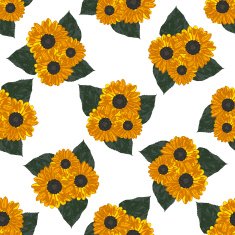 Seamless background with yellow sunflowers and leaves Vector illustration