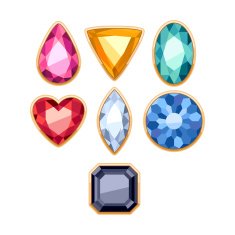 Colorful gemstones in golden rim vector illustration