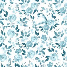 Watercolor floral background with a cut bird Seamless pattern 14