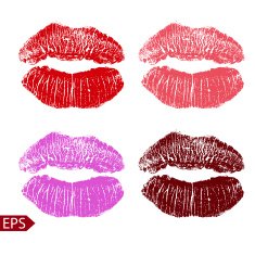Print set of pink lips Vector illustration on a white
