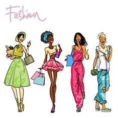 Set of pretty stylish women